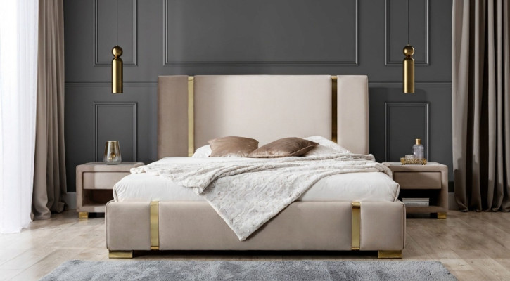 Complete bedroom set stainless steel double bed upholstered nightstands