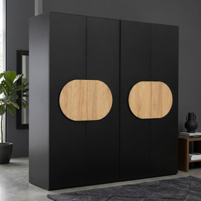 Black wardrobe modern bedroom furniture luxury wood cabinet