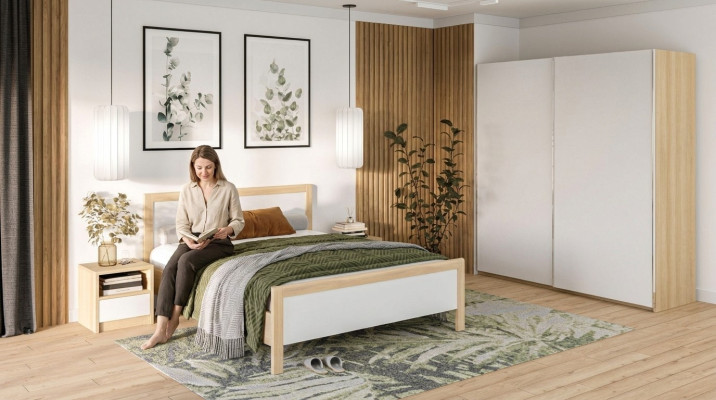 White bedroom furniture luxury bed nightstands large wardrobe