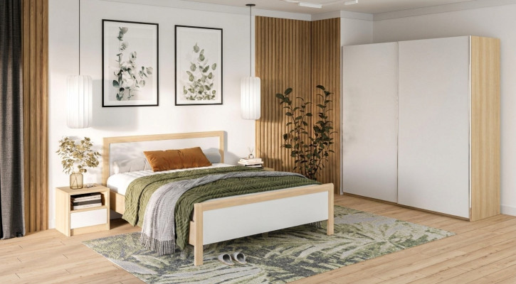 White bedroom furniture luxury bed nightstands large wardrobe