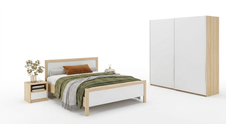 White bedroom furniture luxury bed nightstands large wardrobe