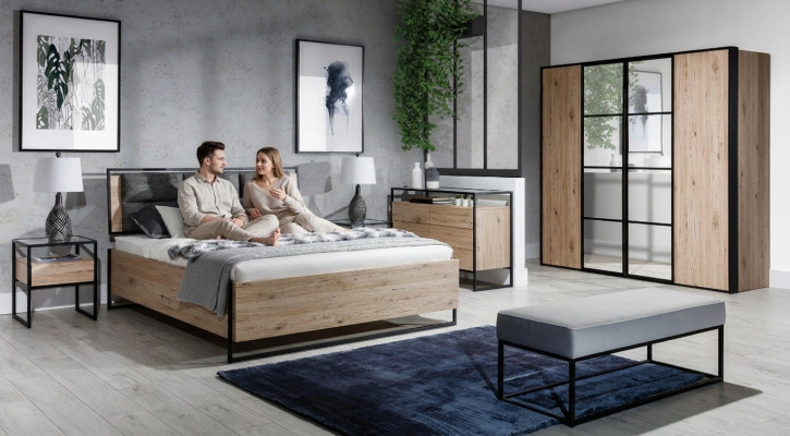 Modern bedroom set bed wardrobe wood dresser 5-piece suite