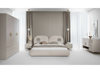 Beige bedroom set double bed wardrobe chest of drawers 2x bedside tables