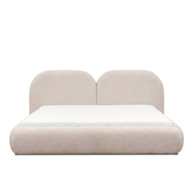 Beige bedroom double bed round textile headboard upholstered bed new
