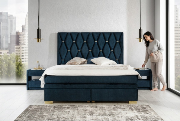 Blue bedroom textile set noble nightstands stainless steel bed 3-piece