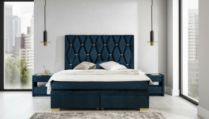 Blue bedroom textile set noble nightstands stainless steel bed 3-piece
