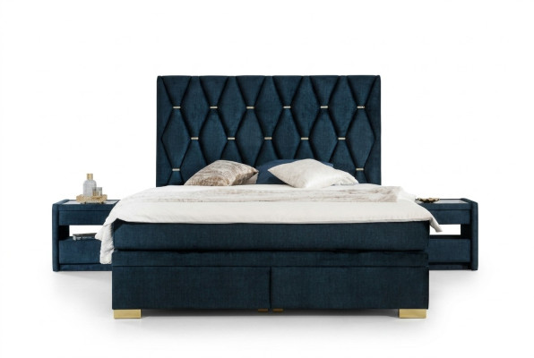 Blue bedroom textile set noble nightstands stainless steel bed 3-piece