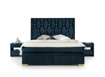Blue bedroom textile set noble nightstands stainless steel bed 3-piece