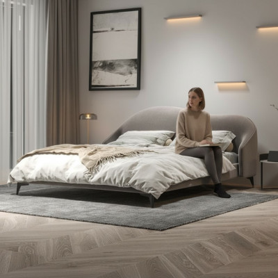 Gray textile bed bedroom beds luxury double beds stylish furniture