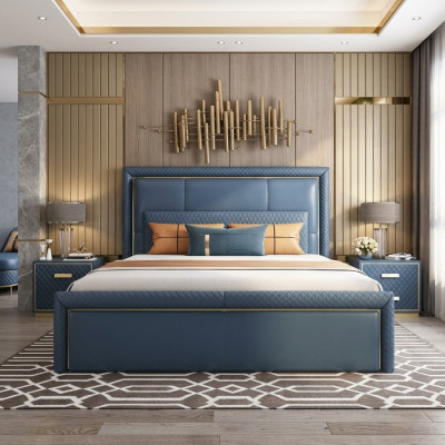 Large Blue Bedroom Bed Designer Double Beds Faux Leather Beds