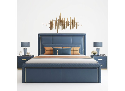 Large Blue Bedroom Bed Designer Double Beds Faux Leather Beds
