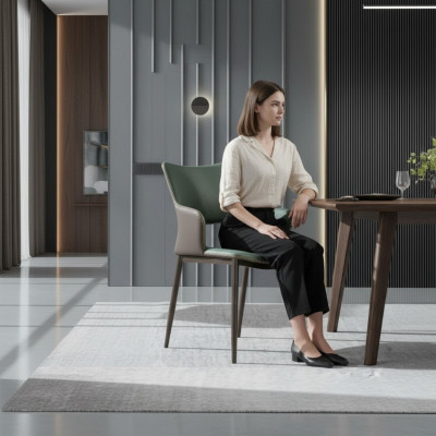 Brown-Green Wooden Dining Room Chairs Designer Wooden Chair Modern Armchairs