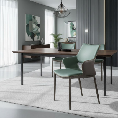 Brown-Green Wooden Dining Room Chairs Designer Wooden Chair Modern Armchairs