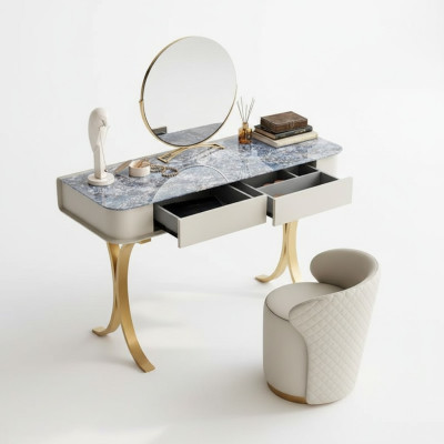 Bedroom Beige Vanity Table Designer Makeup Table 2x Drawers