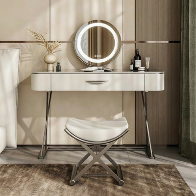 White dressing table with mirror Designer cosmetic table with drawers