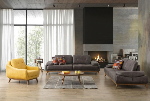 Stylish Living Room Designer Suite Three-Seater Modern Armchair 2-Piece Set