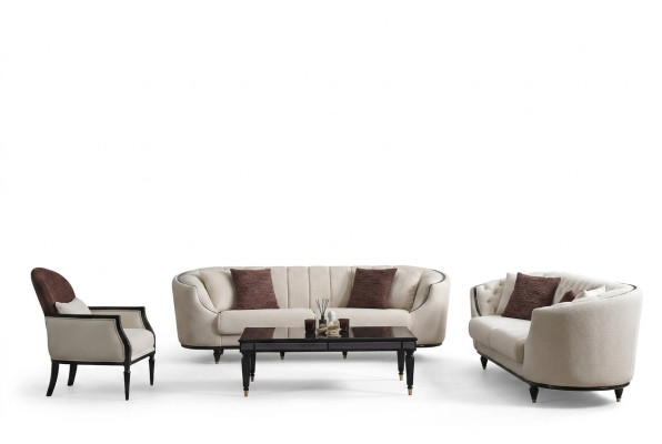 White Living Room Set Sofa Suite 3+3+1 Coffee Table Side Table 5-piece