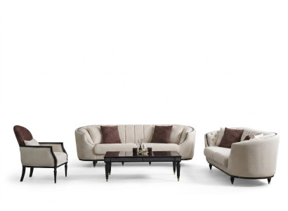 White Living Room Set Sofa Suite 3+3+1 Coffee Table Side Table 5-piece