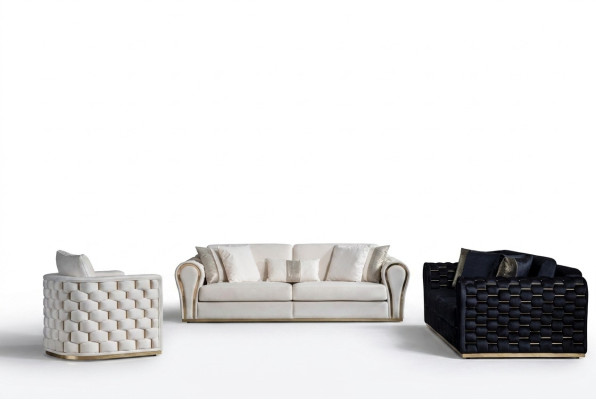 Blue-Beige Living Room Set Luxury Sofa Suite 3+3+1 Seater Design Couch