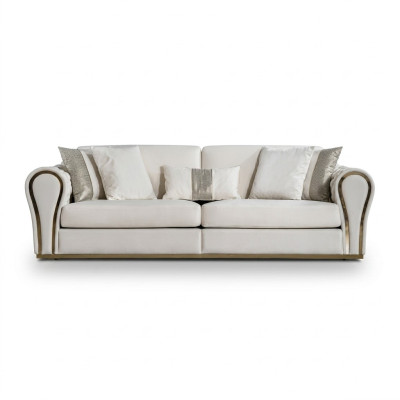 White three-seater designer upholstered sofa luxury 3-seater textile seating furniture