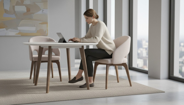 White dining chair, stylish single-seater upholstered chairs, modern wooden legs