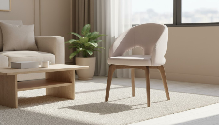 White dining chair, stylish single-seater upholstered chairs, modern wooden legs
