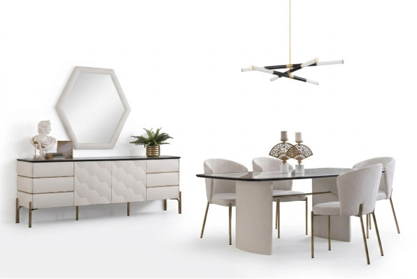 Stylish Dining Room Set Large Dining Table 4x Chairs Sideboard Mirror