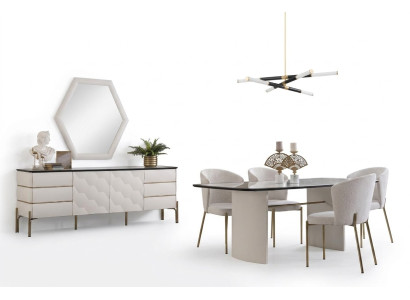 Stylish Dining Room Set Large Dining Table 4x Chairs Sideboard Mirror