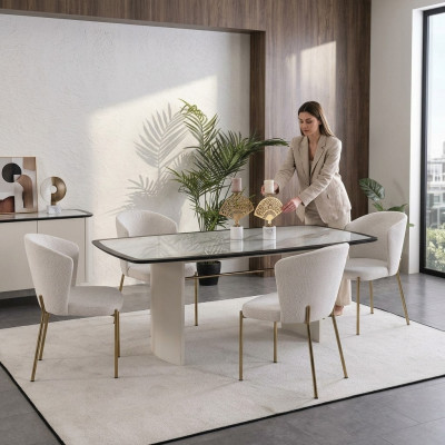White Dining Room Set Designer Dining Table 4x Chairs Wood Furniture Luxury 5 Pieces