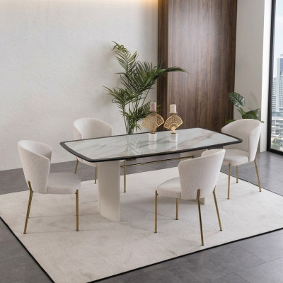 White Dining Room Set Designer Dining Table 4x Chairs Wood Furniture Luxury 5 Pieces