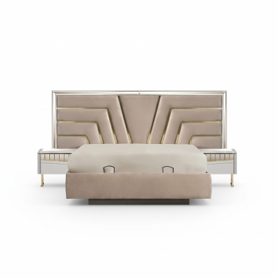 Beige Bedroom Bed Designer 2x Nightstands Stylish Set 3-piece