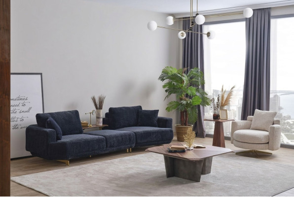 Blue three-seater white armchair designer living room sofa set 2-piece
