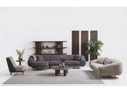 Designer living room set L-shape sofa 3-seater armchair upholstered furniture