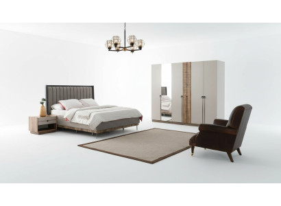 Bedroom modern set textile double bed wood wardrobe 4-piece