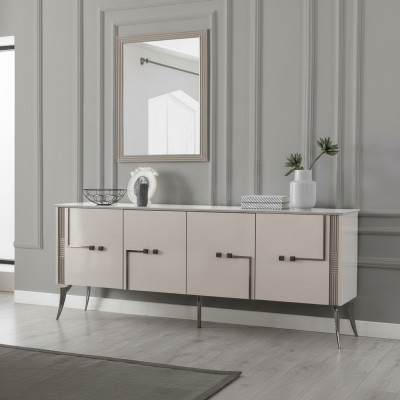 Modern dining room set designer sideboard 4-door luxury mirror 2-piece
