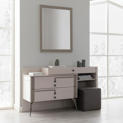 Gray bedroom furnishings designer textile bed 2 wooden nightstands