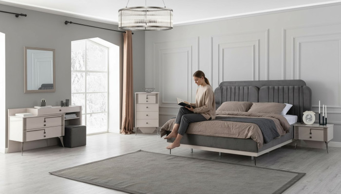 Bedroom complete set bed 2x nightstands luxury furniture 7 pieces