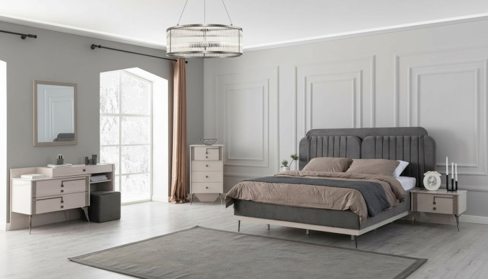 Bedroom complete set bed 2x nightstands luxury furniture 7 pieces