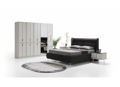 Modern black and white bedroom furniture upholstered bed nightstands 4-piece set