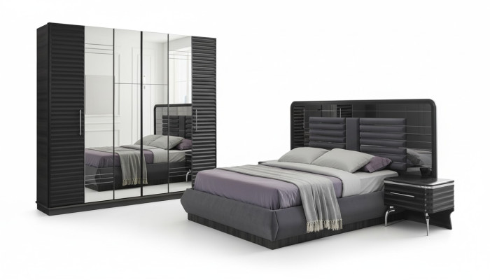 Upholstered bed wooden nightstands wardrobe designer bedroom set
