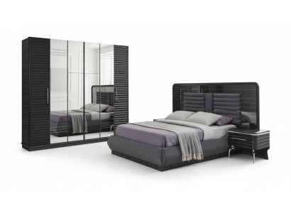 Upholstered bed wooden nightstands wardrobe designer bedroom set