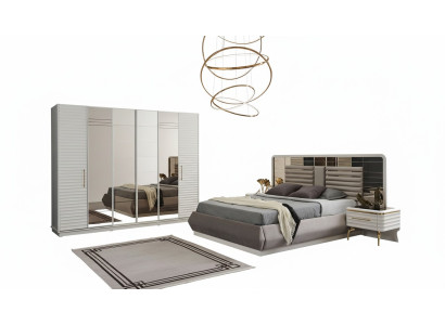Modern double bed 2 bedside tables wardrobe bedroom set 4-piece