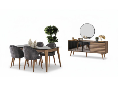 Complete Brown Dining Room Set Dining Table 4x Chairs Sideboard 7 pieces
