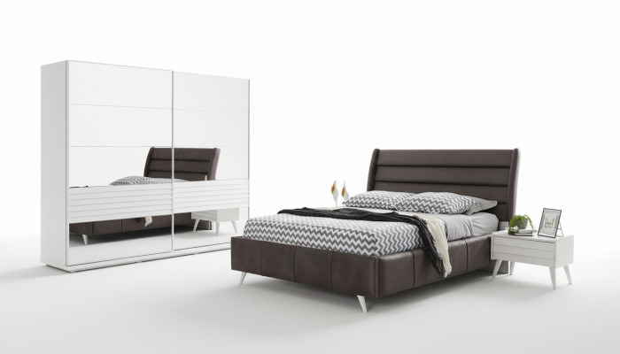 Bedroom furniture glass cabinet designer double bed wood bedside tables 4-piece set