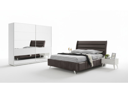 Bedroom furniture glass cabinet designer double bed wood bedside tables 4-piece set