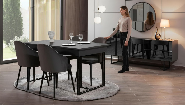 Black Noble Dining Room Wooden Furniture Designer Dining Table Sideboard Chairs