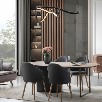 Designer dining set, modern brown chairs, wooden dining table, 5-piece set