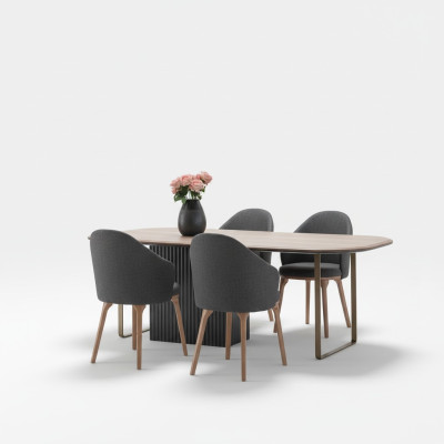Designer dining set, modern brown chairs, wooden dining table, 5-piece set