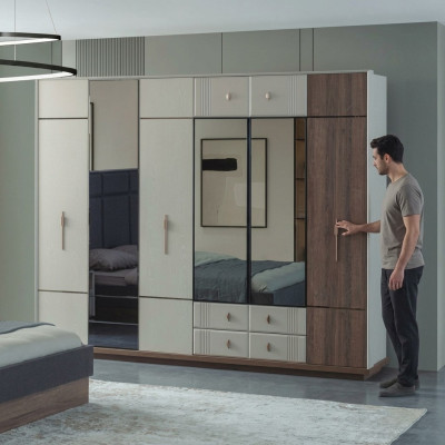 Large white wardrobe stylish bedroom wood luxury cabinets
