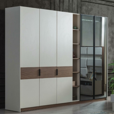 White bedroom wardrobe luxury modern closet with sliding doors
